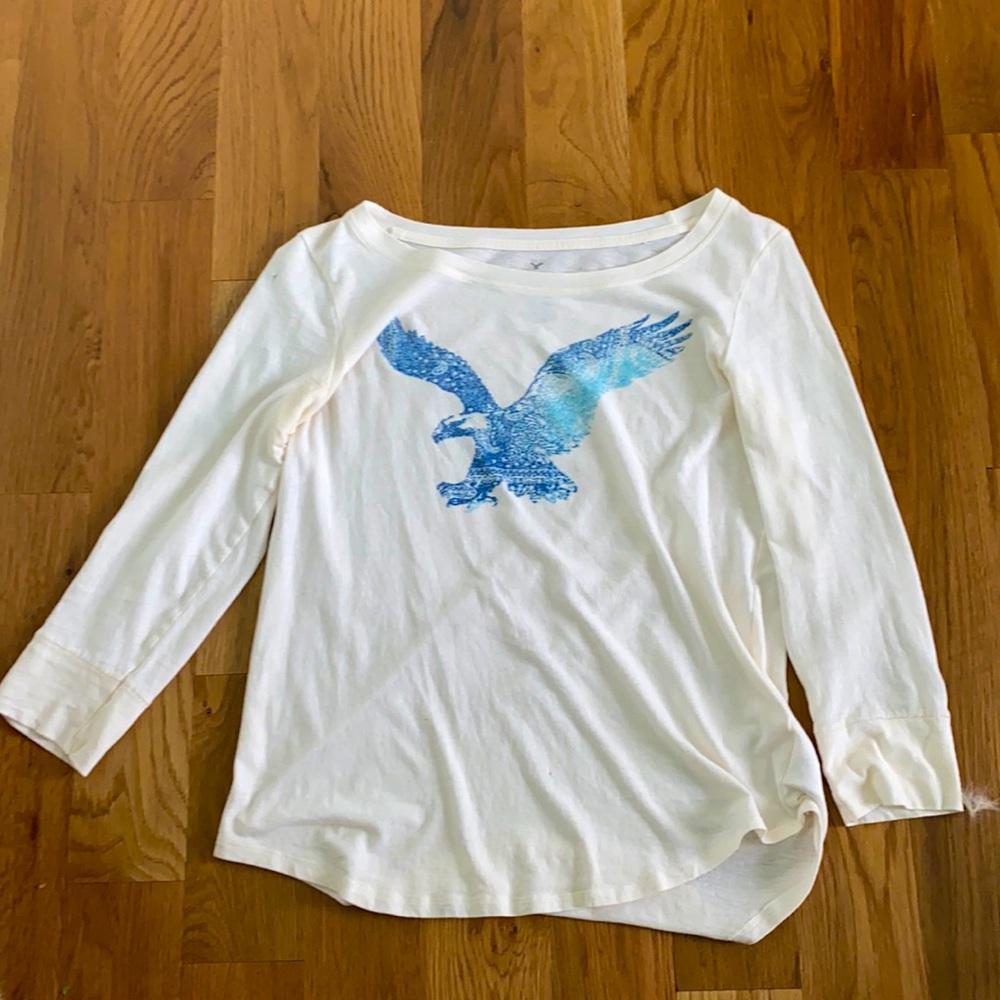 AE White 3/4 Sleeve Graphic T Shirt
